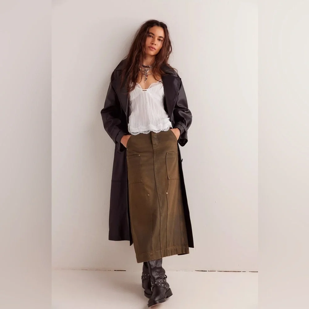Free people Harmonica Coated Denim Maxi Skirt